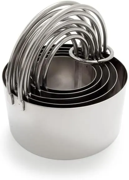 A set of stainless steel biscuit cutters with loop handles